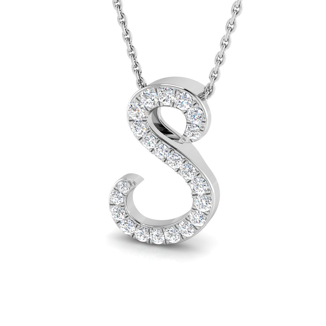 0.27ct Natural Diamond Initials Pendant in 9K White Gold