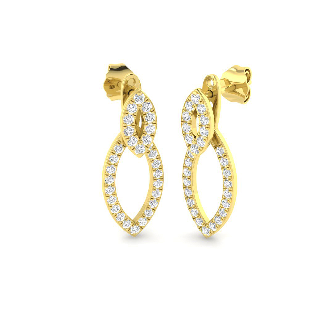 0.61ct Natural Diamond Drop & Trilogy Earrings in 9K Yellow Gold
