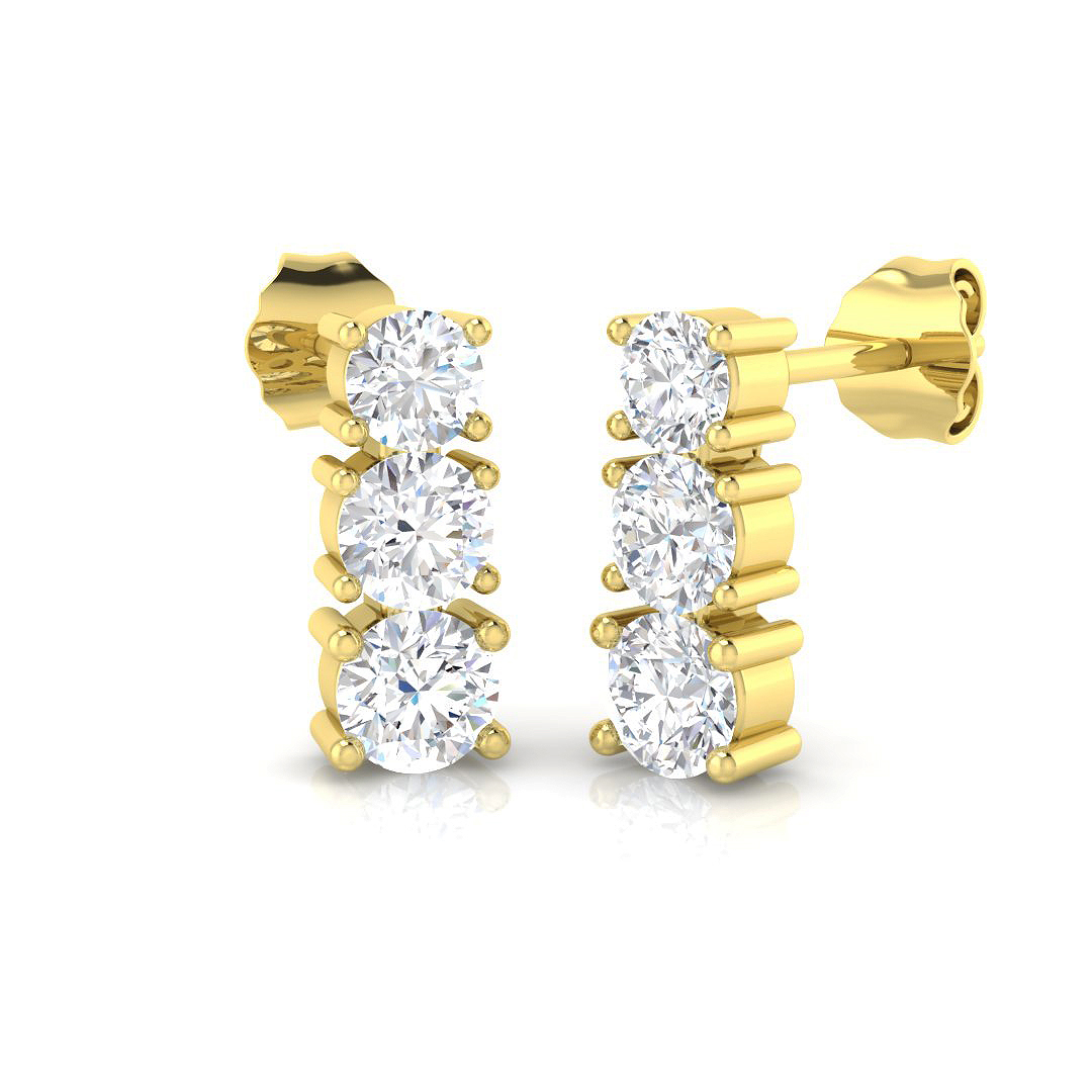 1.35ct Natural Diamond Drop & Trilogy Earrings in 18K Yellow Gold