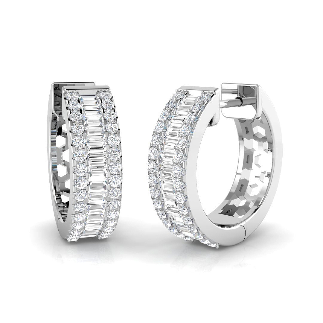 0.71ct Natural Diamond Baguette & Brilliant Earrings in 9K White Gold