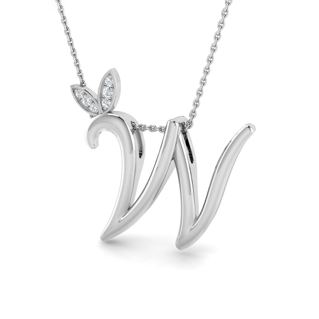 0.06ct Natural Diamond Initial Pendant in 9K White Gold