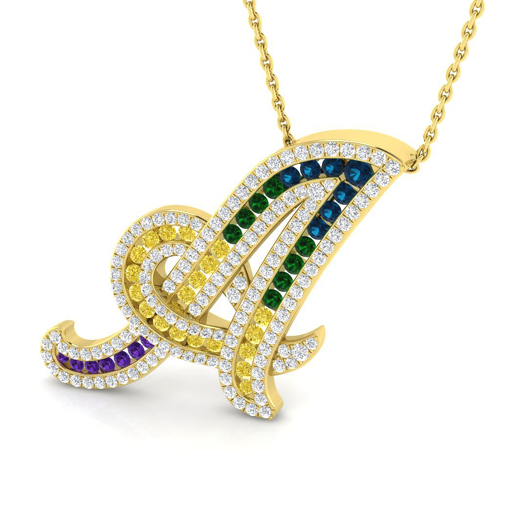1.23ct Natural Diamond Initials Pendant in 9K Yellow Gold