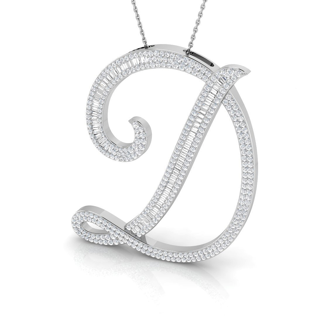 1.99ct Natural Diamond Initials Pendant in 9K White Gold