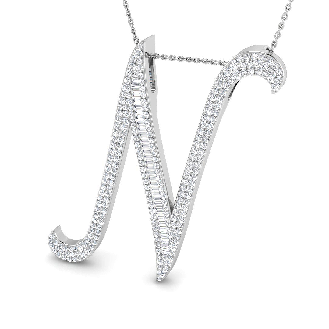 1.40ct Natural Diamond Initials Pendant in 9K White Gold