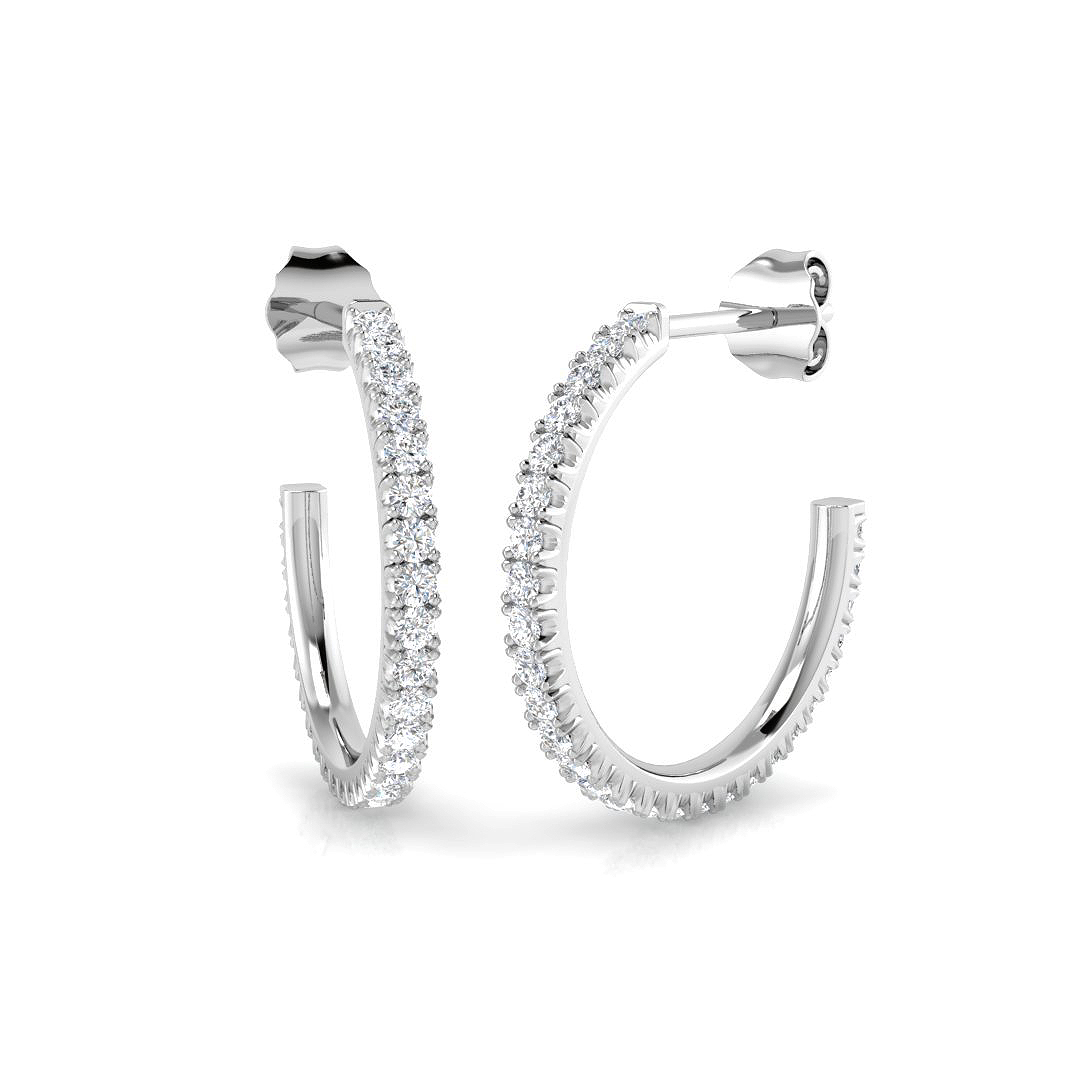 0.69ct Natural Diamond Hoops Earrings in 18K White Gold