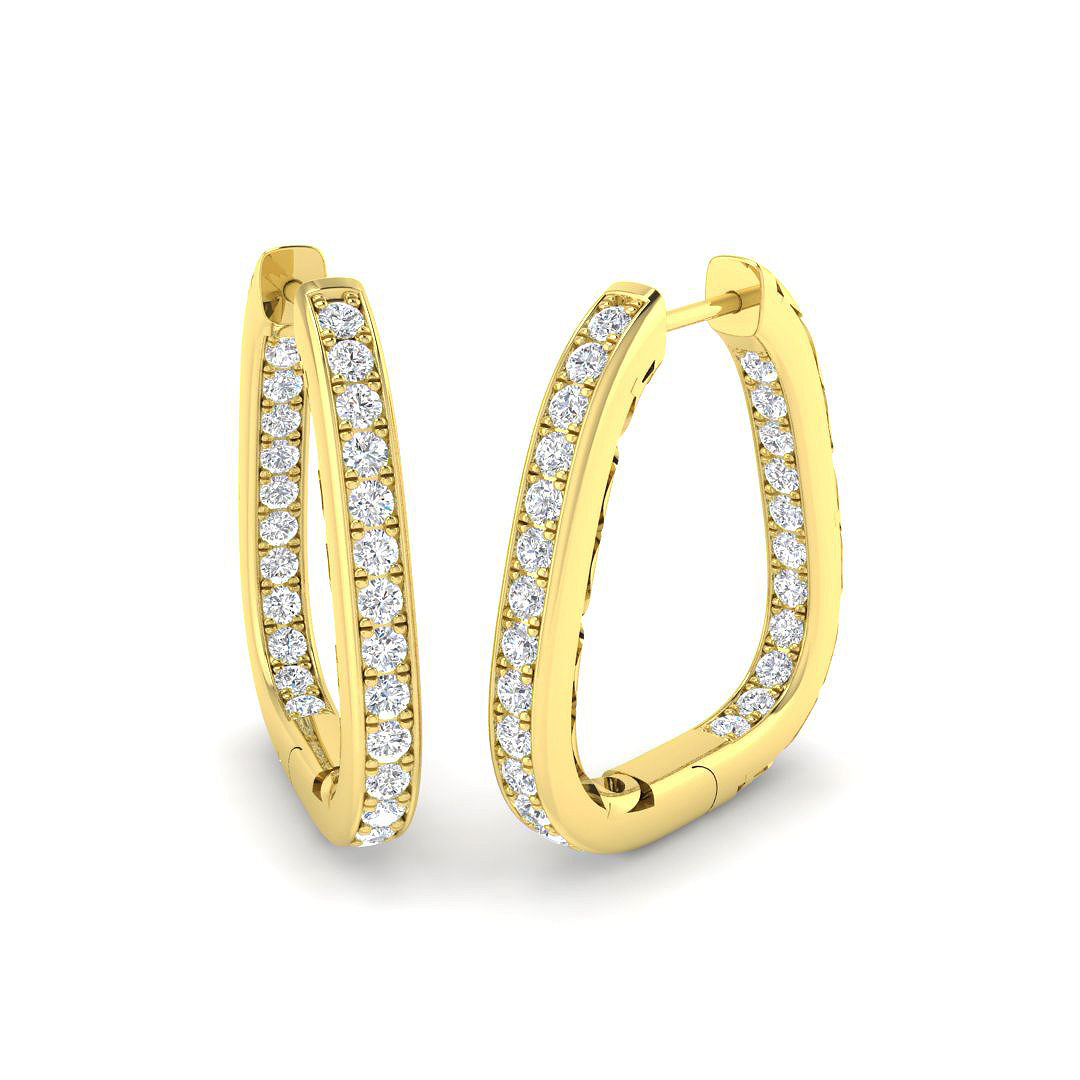 0.95ct Natural Diamond Hoops Earrings in 18K Yellow Gold