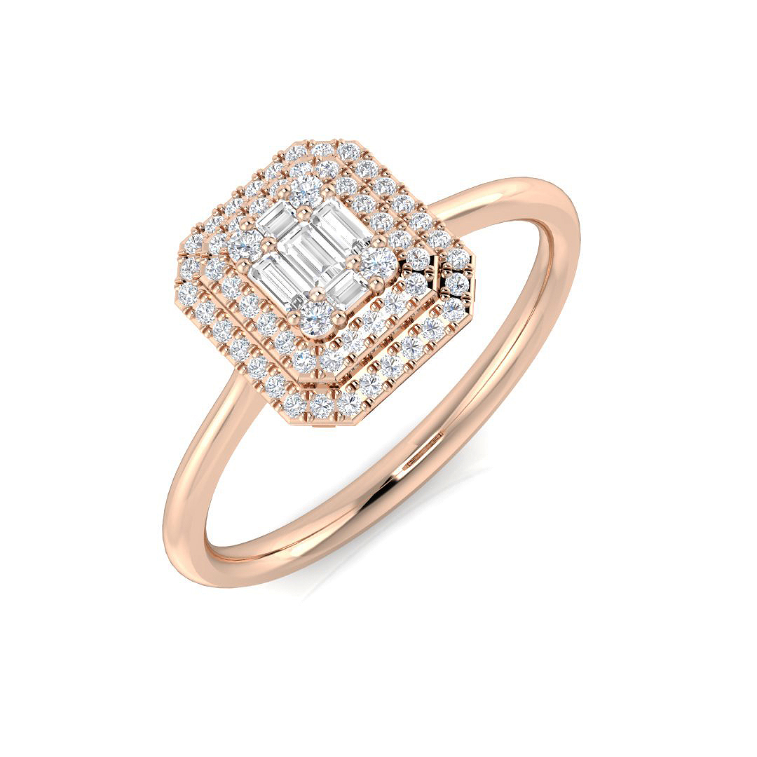 0.21ct Natural Diamond Baguette & Brilliant Ring in 9K Rose Gold