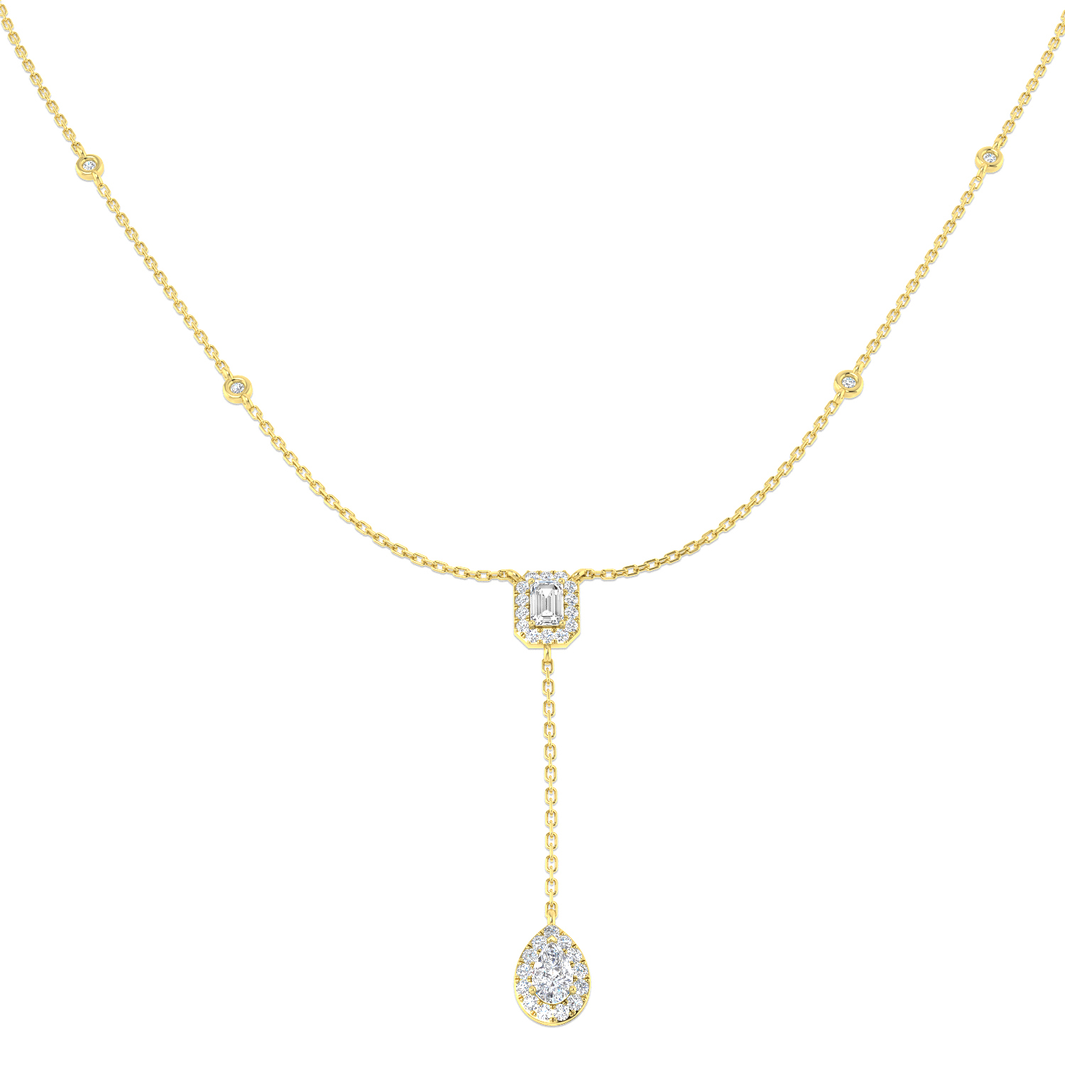 0.92ct Natural Diamond Baguette & Brilliant Necklace in 18K Yellow Gold