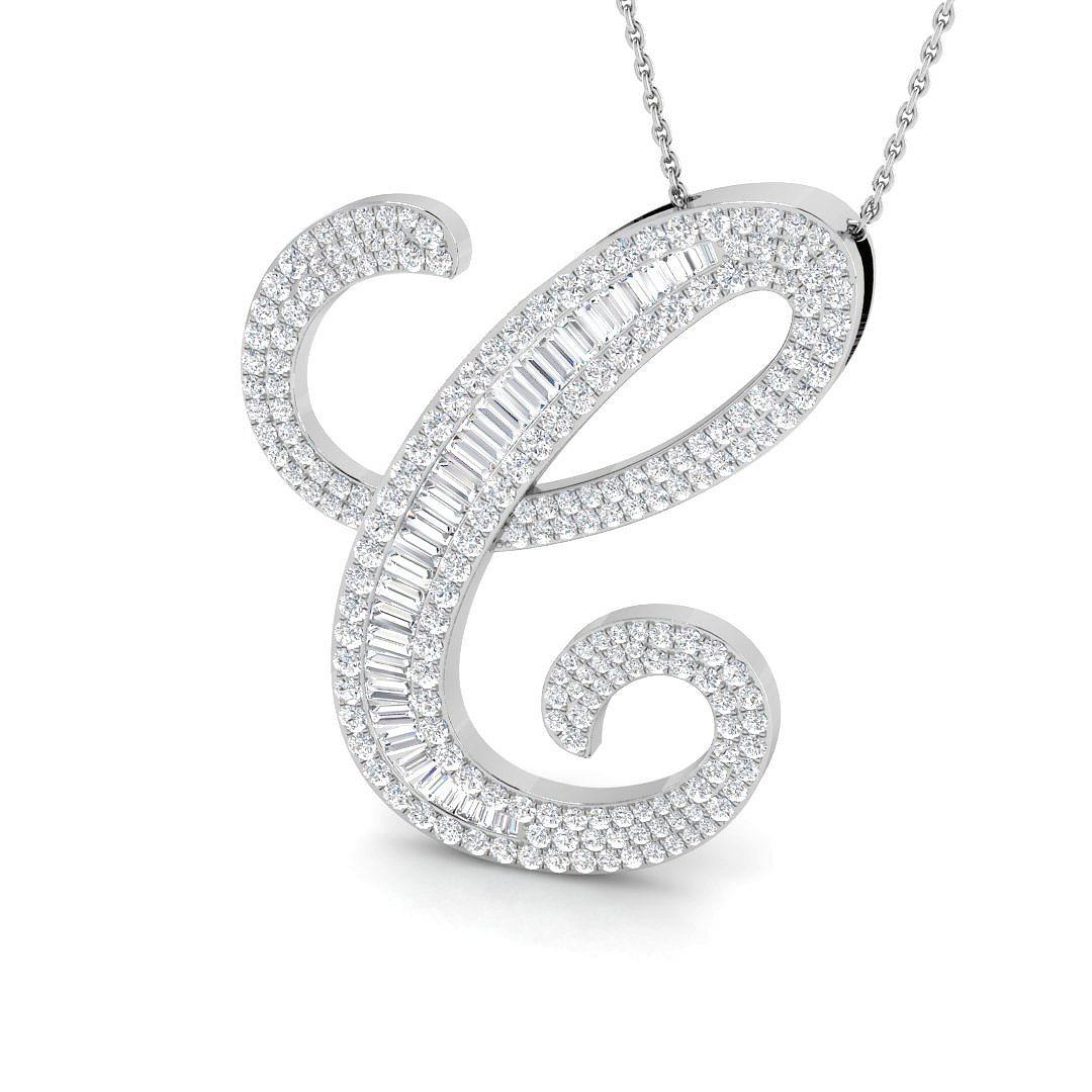 2.30ct Natural Diamond Initials Pendant in 9K White Gold