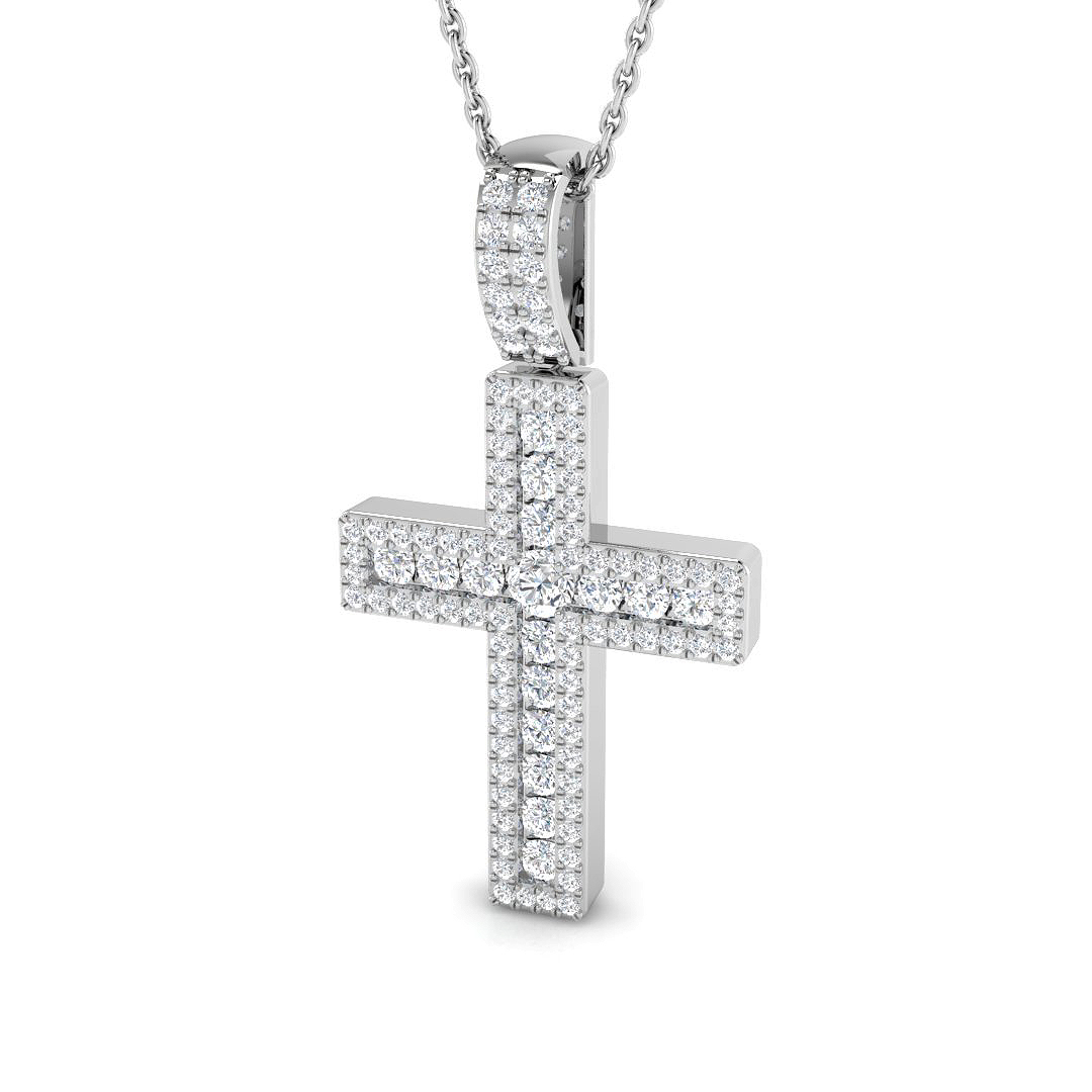 0.58ct Natural Diamond Cross Cross Pendant in 9K White Gold
