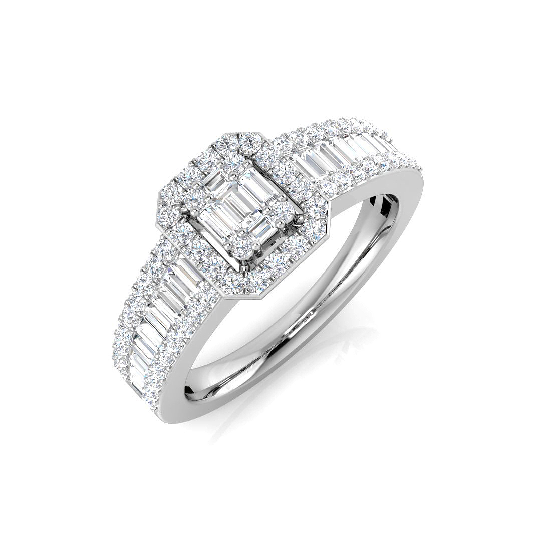 0.66ct Natural Diamond Baguette & Brilliant Ring in 9K White Gold