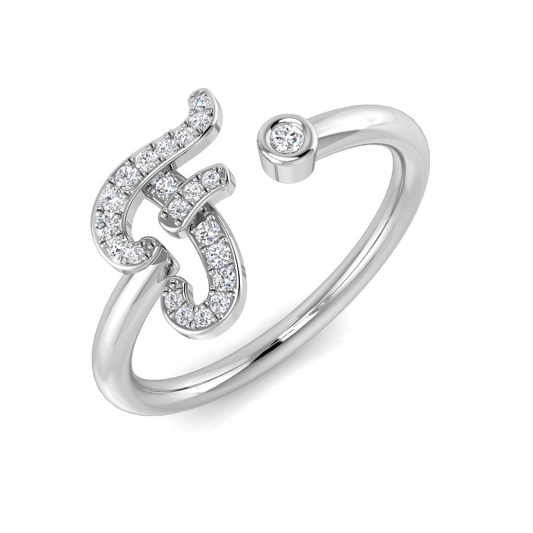 0.10ct Natural Diamond Initials Ring in 9K White Gold