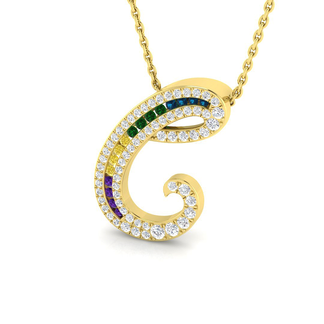 0.40ct Natural Diamond Initials Pendant in 9K Yellow Gold