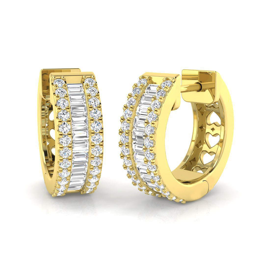 0.62ct Natural Diamond Baguette & Brilliant Earrings in 18K Yellow Gold