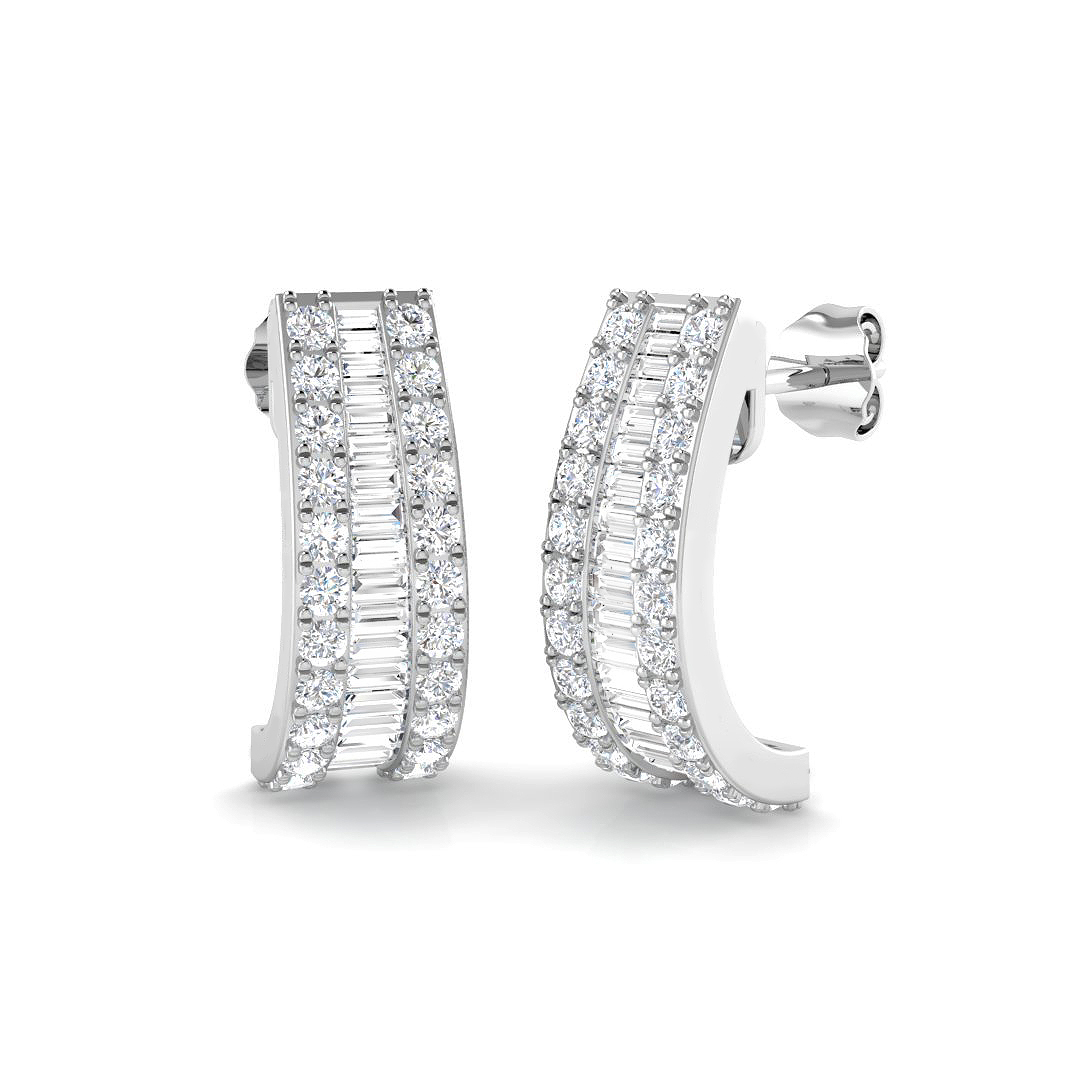 1.22ct Natural Diamond Baguette & Brilliant Earrings in 9K White Gold