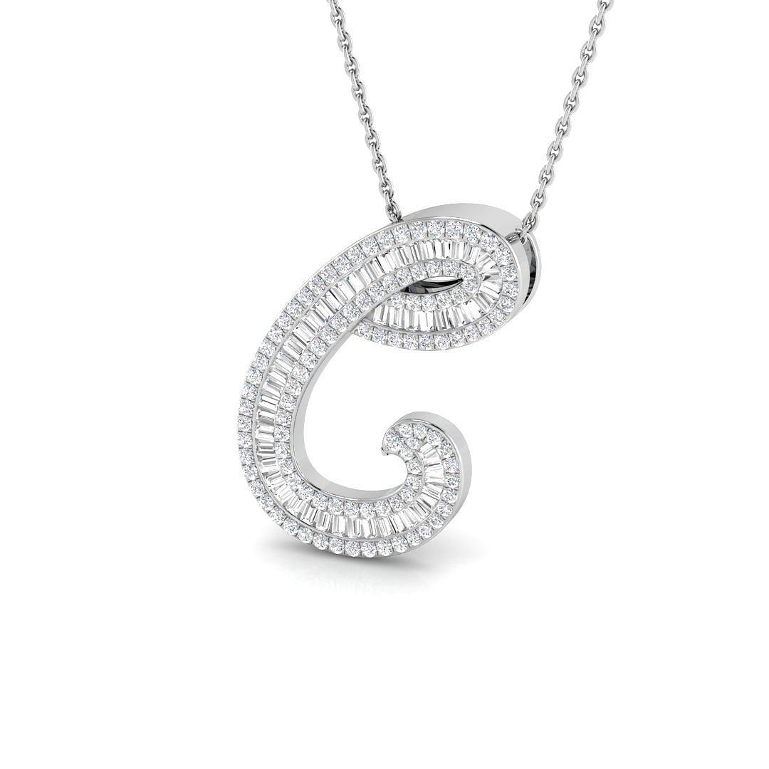 0.74ct Natural Diamond Initials Pendant in 9K White Gold