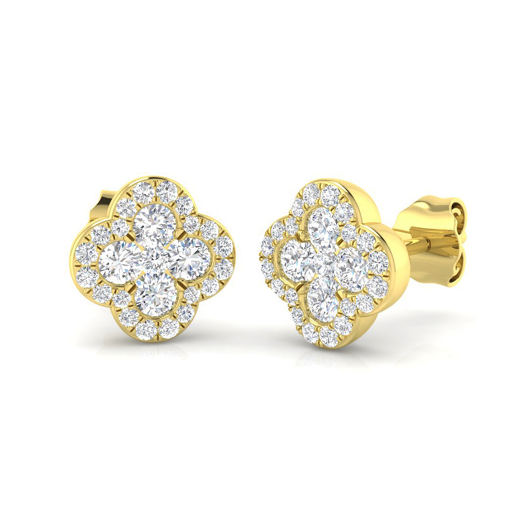 0.63ct Natural Diamond Clover Earrings in 9K Yellow Gold