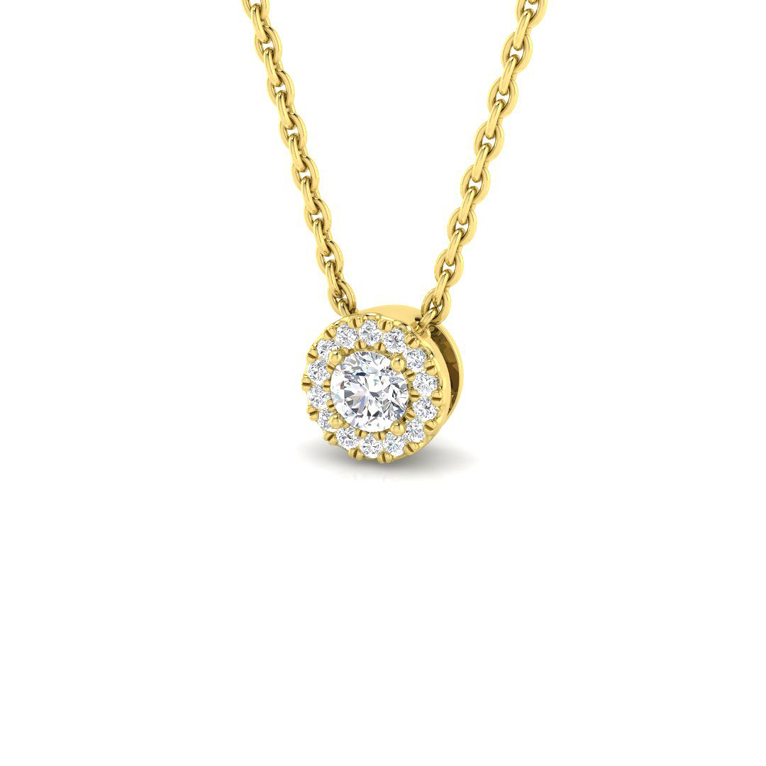 0.11ct Natural Diamond Halo Pendant in 9K Yellow Gold