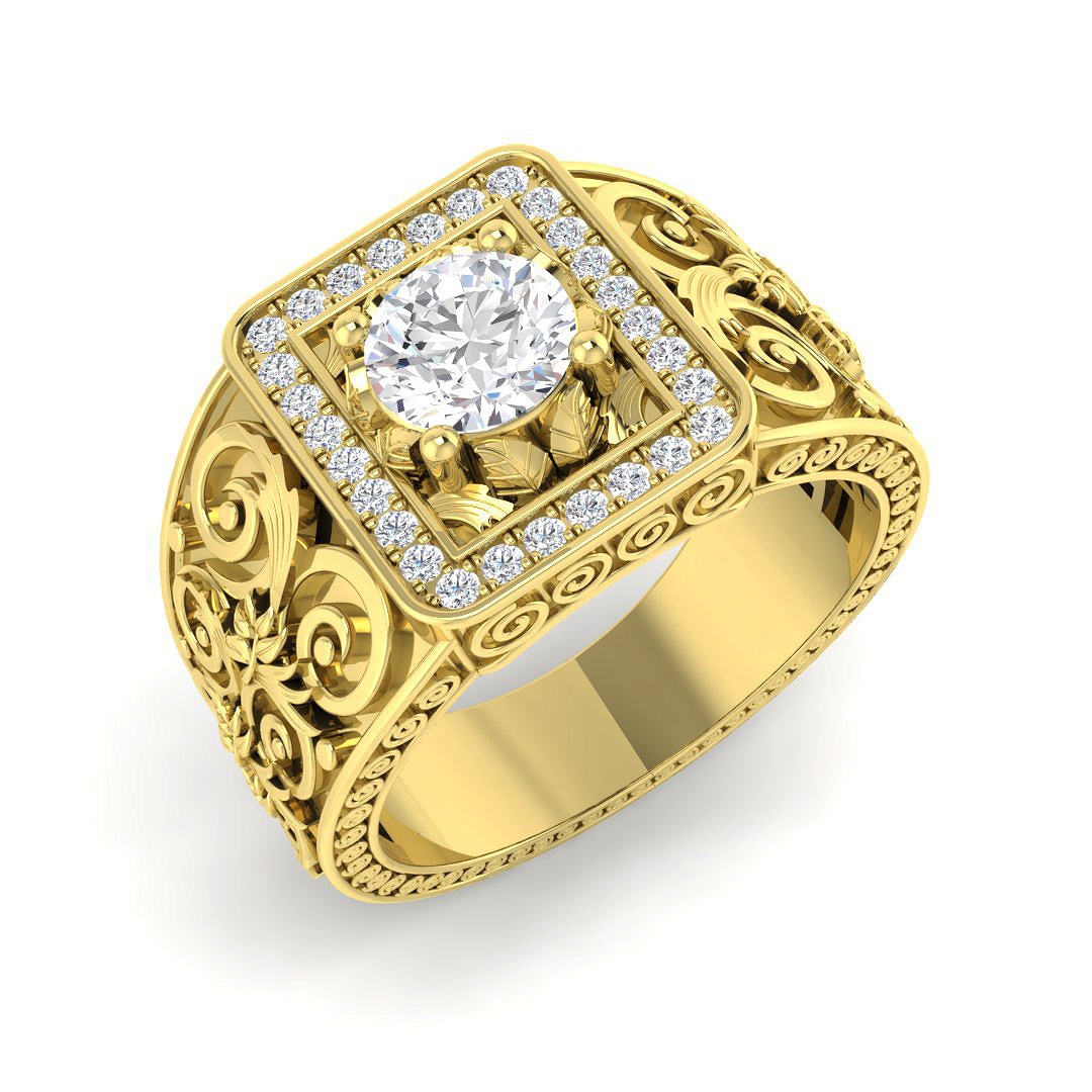 1.30ct Lab-Grown Diamond Signet Ring in 9K Yellow Gold