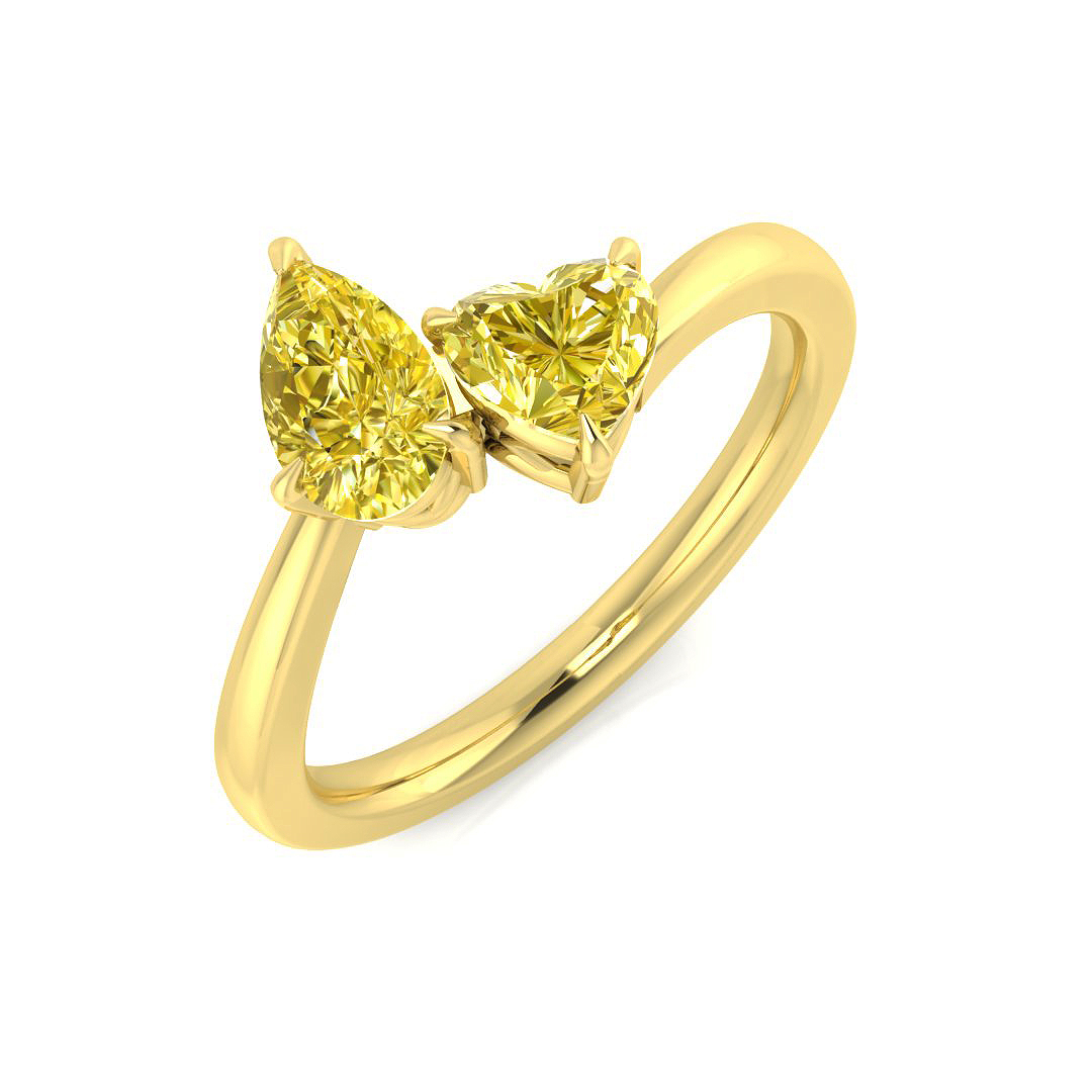0.87ct Natural Diamond 2 Stone Ring in 18K Yellow Gold