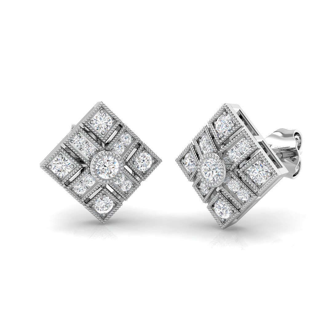 0.31ct Natural Diamond Vintage Earrings in 18K White Gold