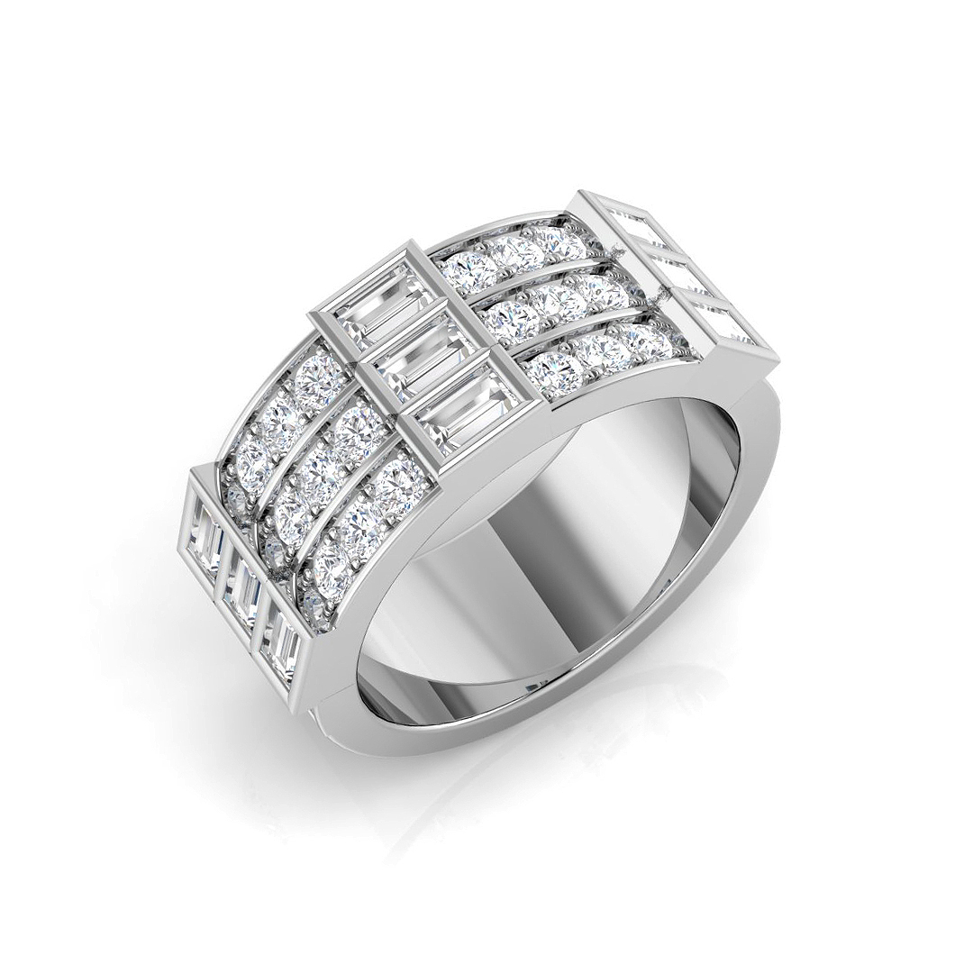 1.33ct Natural Diamond Baguette & Brilliant Ring in 9K White Gold