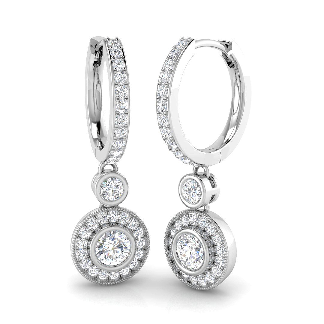 1.02ct Natural Diamond Drop & Trilogy Earrings in 18K White Gold