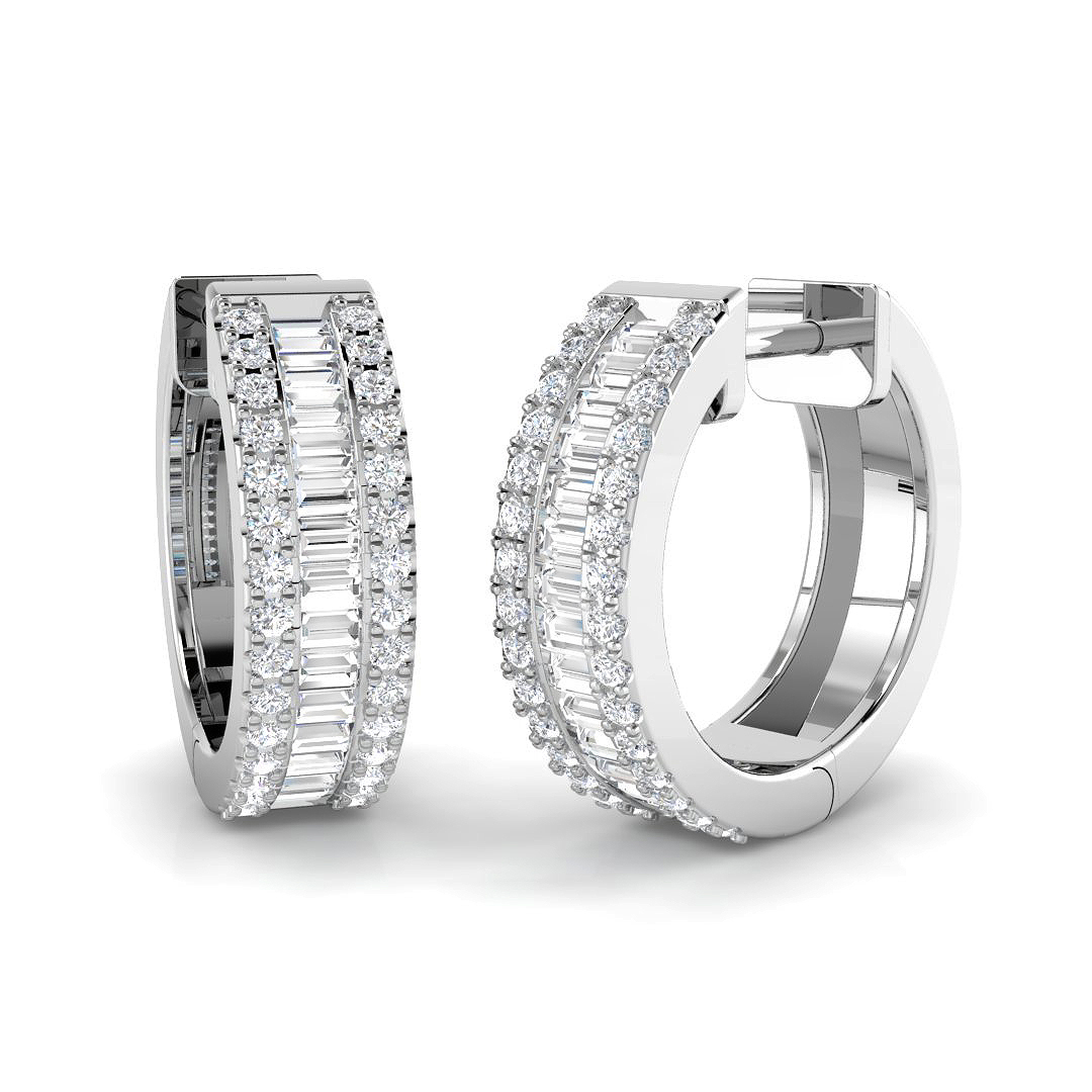 0.71ct Natural Diamond Baguette & Brilliant Earrings in 9K White Gold