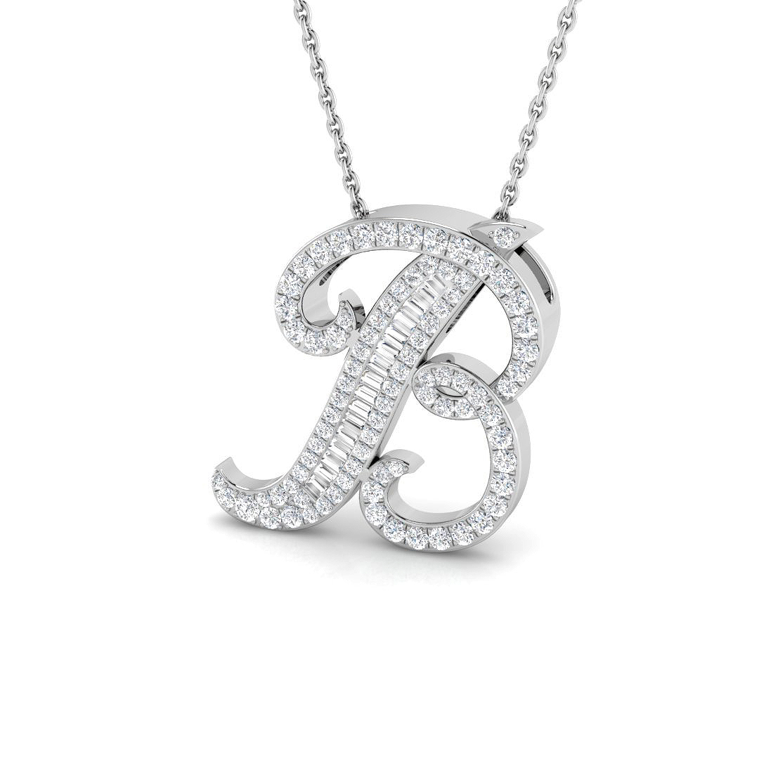 0.50ct Natural Diamond Initials Pendant in 9K White Gold