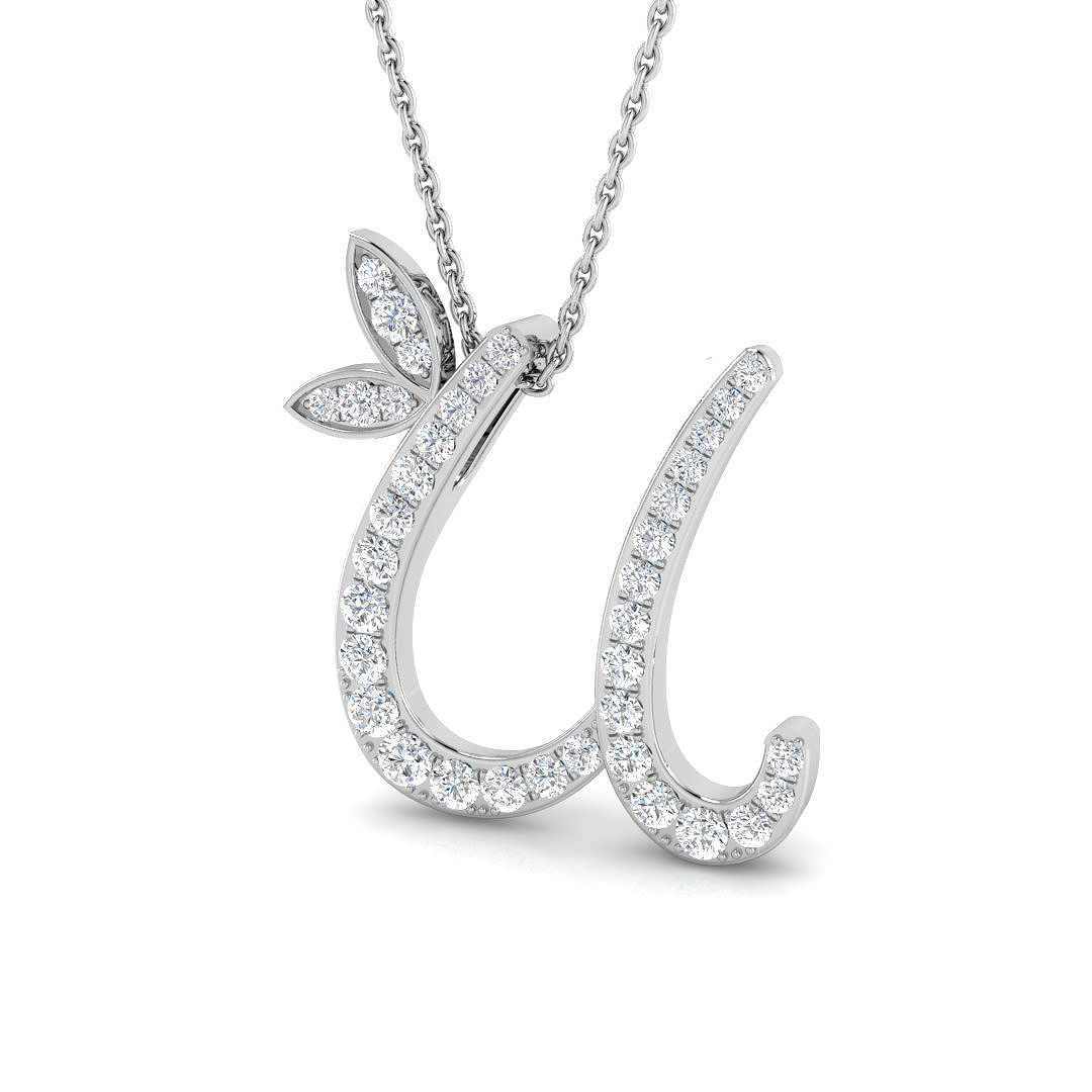 0.40ct Natural Diamond Initials Pendant in 9K White Gold