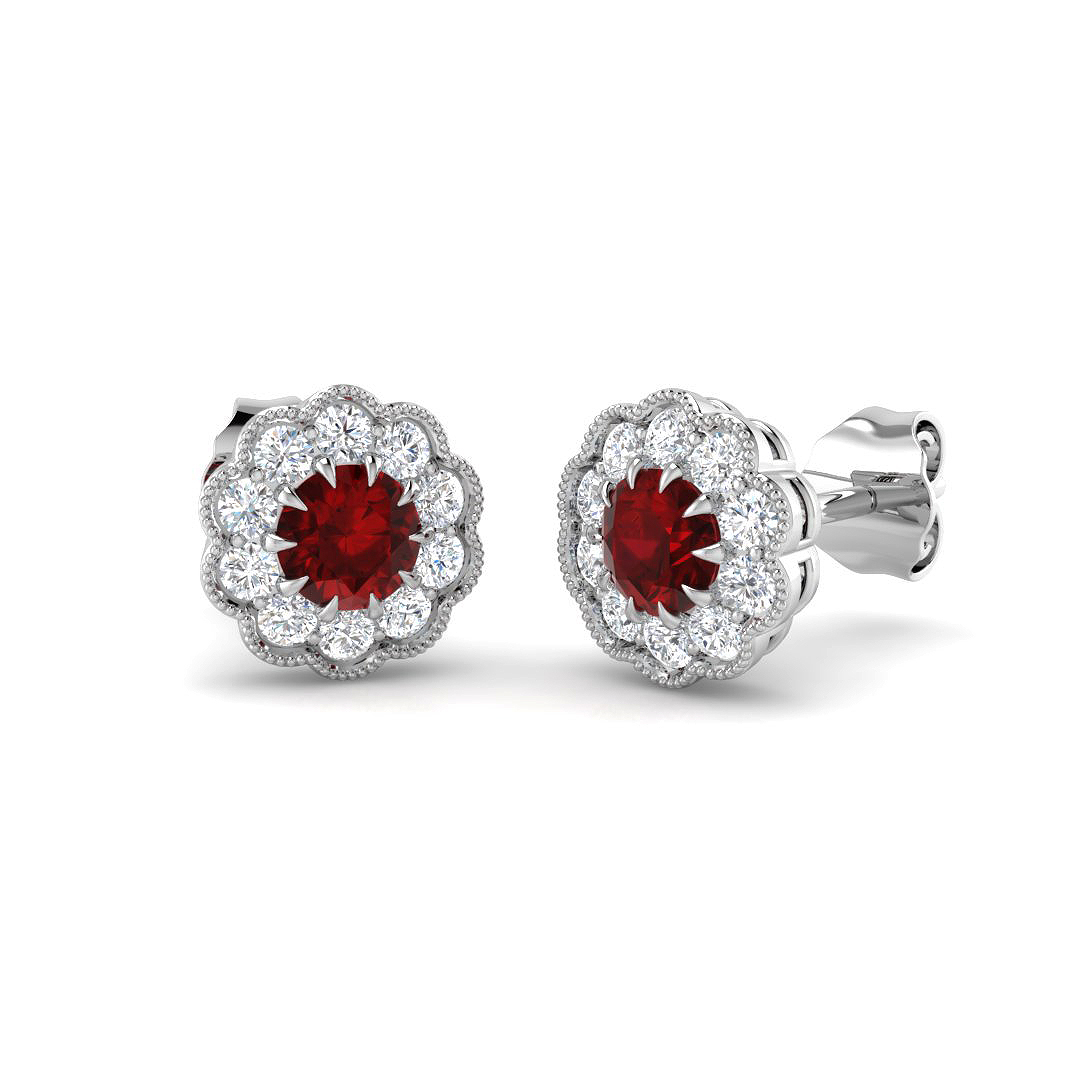 Flower Earrings in 9K White Gold