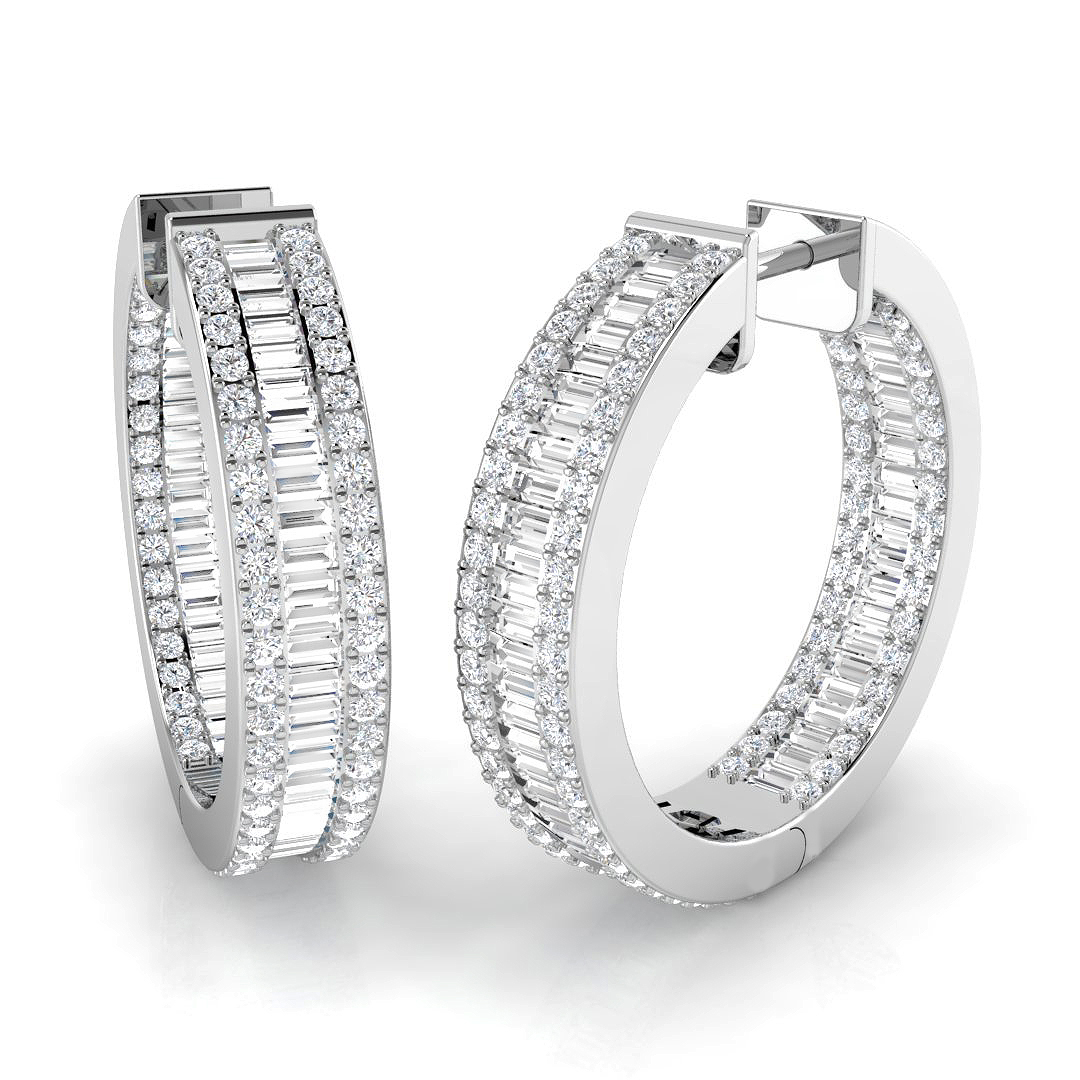 2.64ct Natural Diamond Baguette & Brilliant Earrings in 18K White Gold