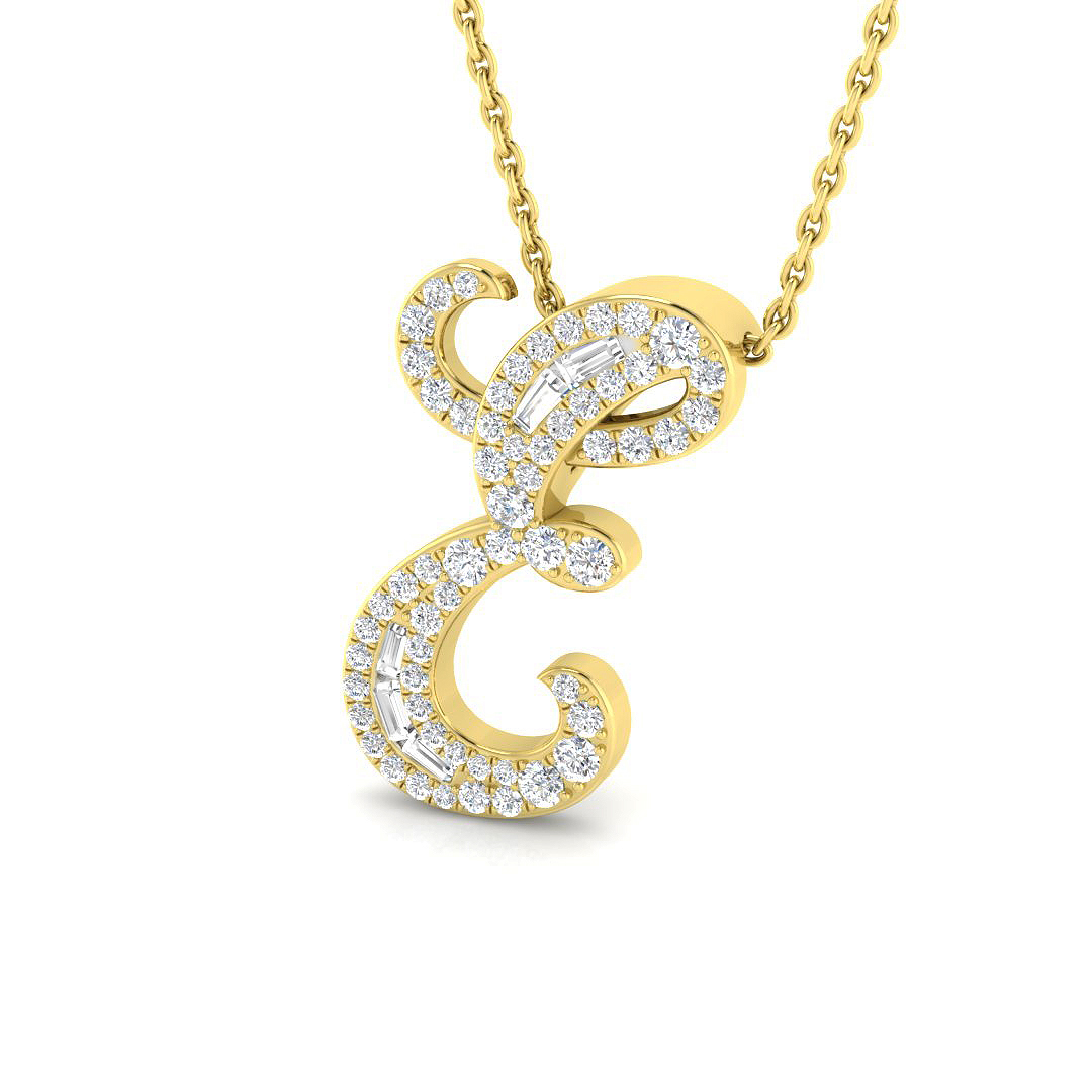 0.32ct Natural Diamond Initials Pendant in 9K Yellow Gold