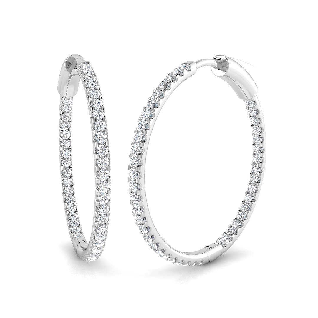 1.00ct Natural Diamond Hoops Earrings in 18K White Gold