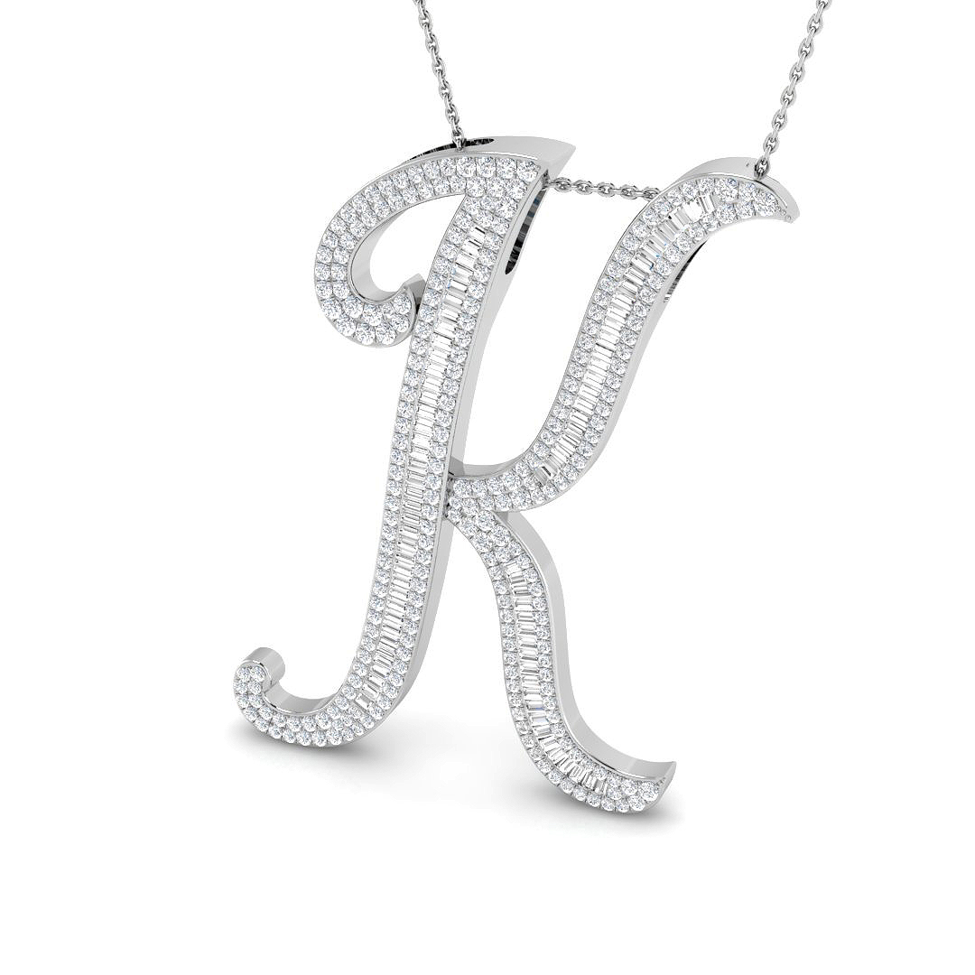 1.52ct Natural Diamond Initials Pendant in 9K White Gold