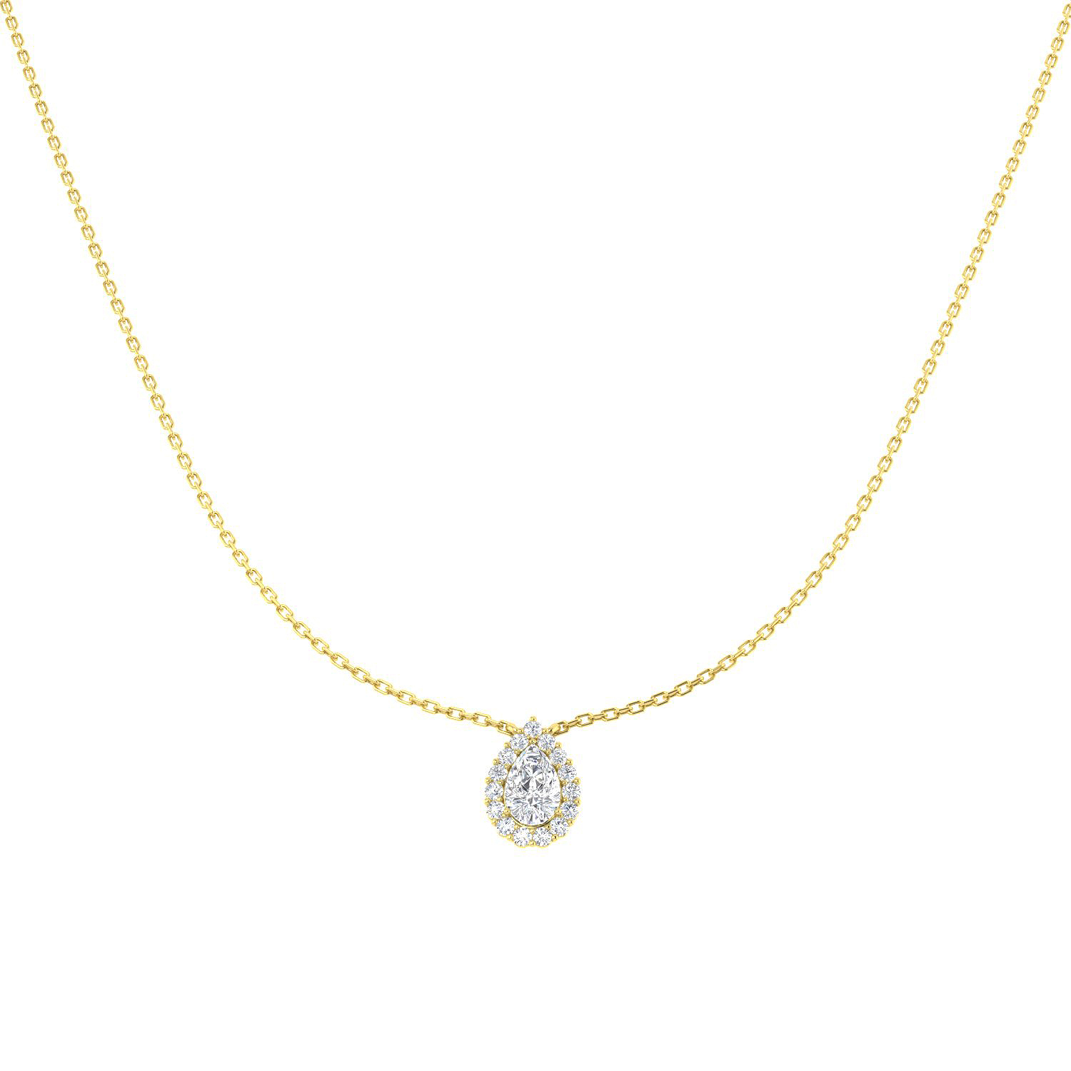 0.72ct Lab-Grown Diamond Halo Necklace in 9K Yellow Gold