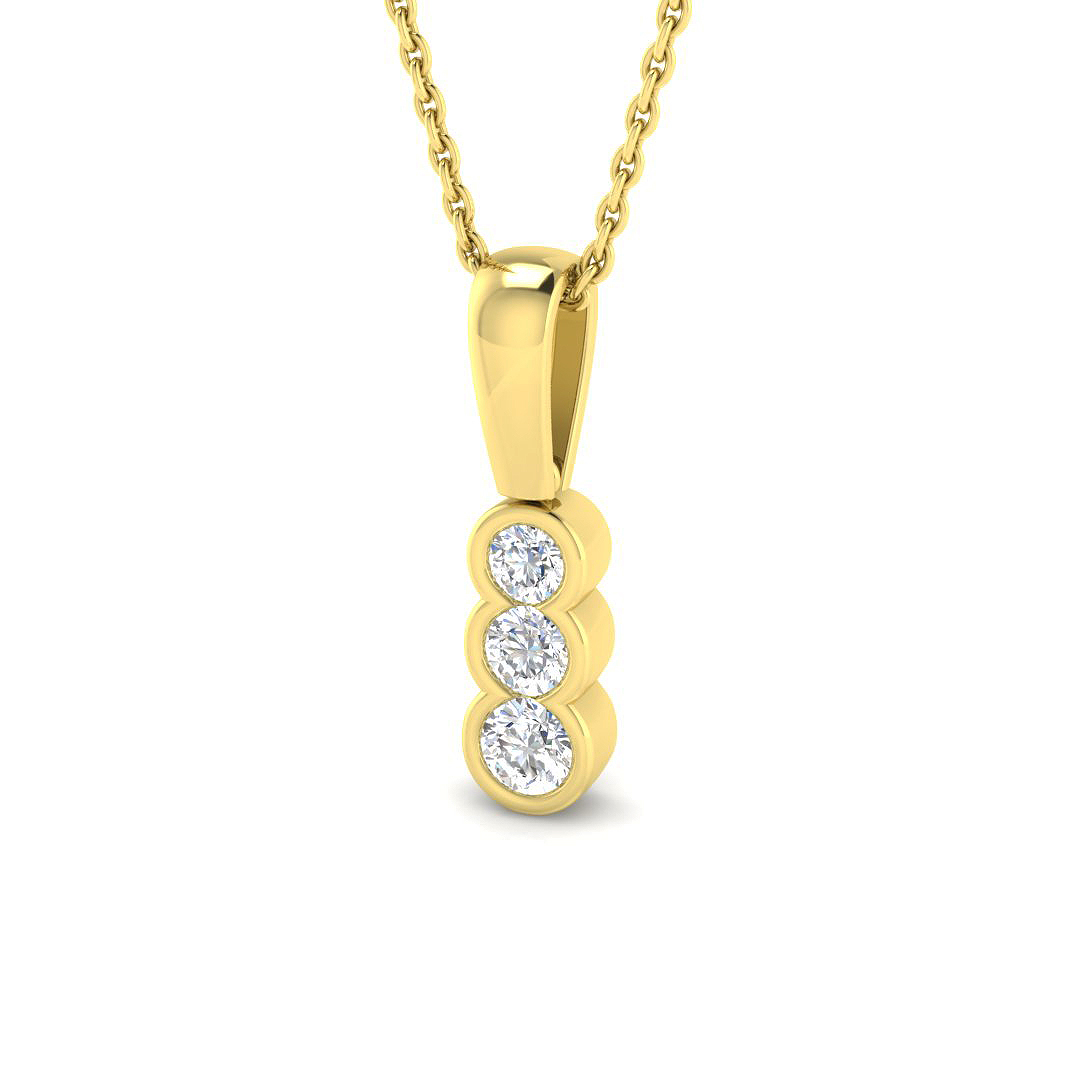 0.27ct Natural Diamond Drop & Trilogy Pendant in 9K Yellow Gold