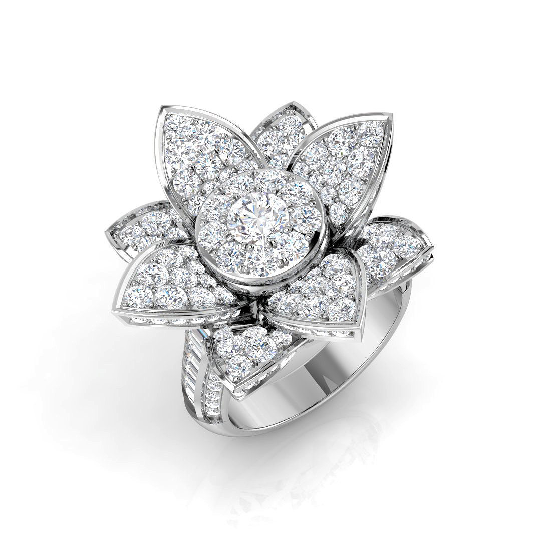 3.48ct Natural Diamond Baguette & Brilliant Ring in 9K White Gold