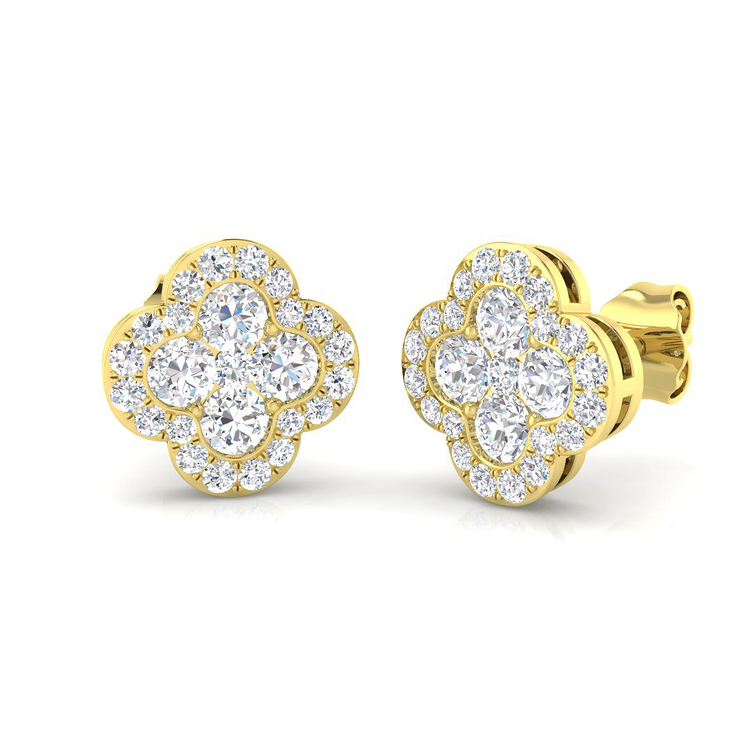 0.99ct Natural Diamond Clover Earrings in 9K Yellow Gold