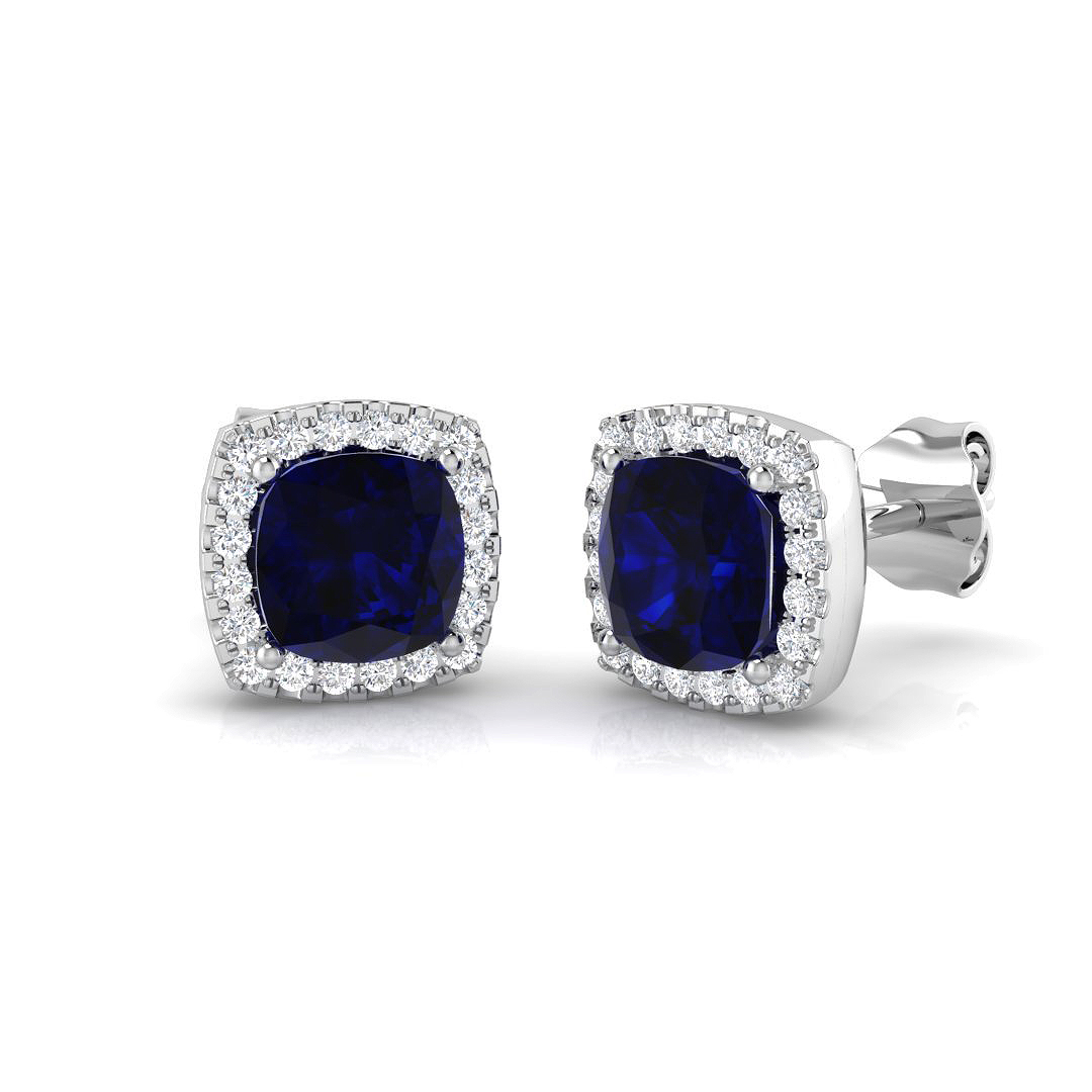 Blue Sapphire Earrings in 18K White Gold