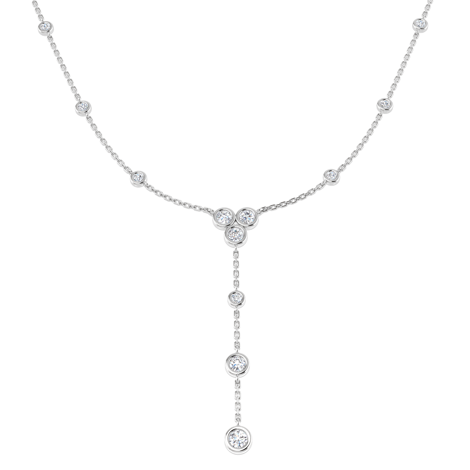 1.29ct Natural Diamond Drop & Trilogy Necklace in 18K White Gold