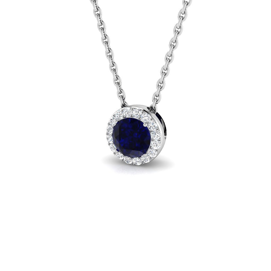Blue Sapphire Pendant in 18K White Gold