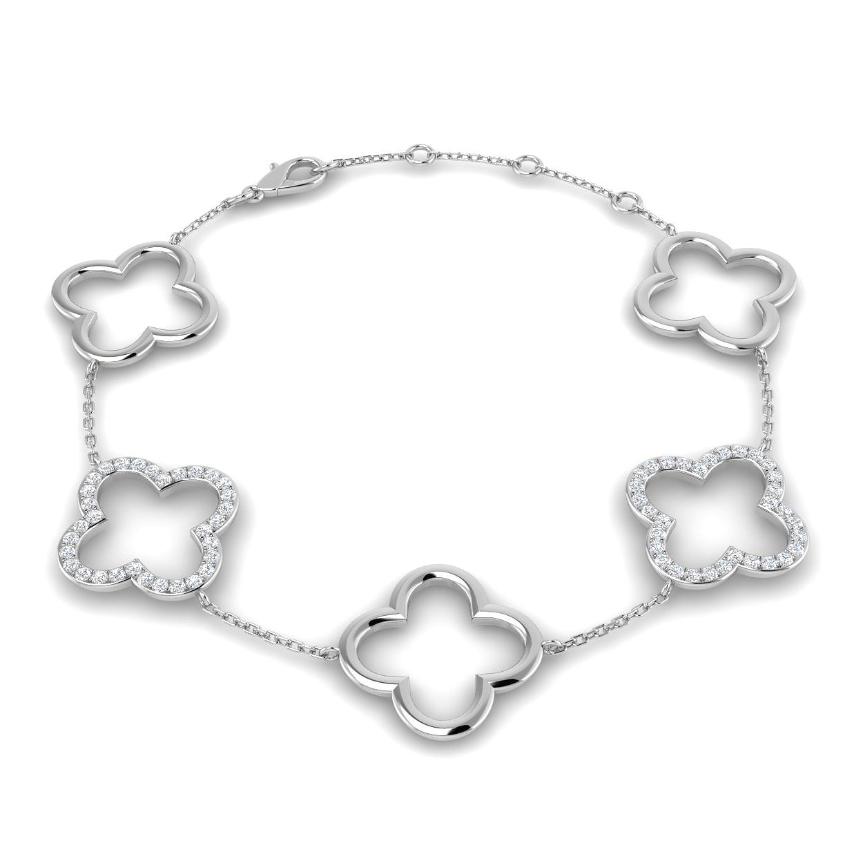 0.46ct Natural Diamond Clover Bracelet in 9K White Gold