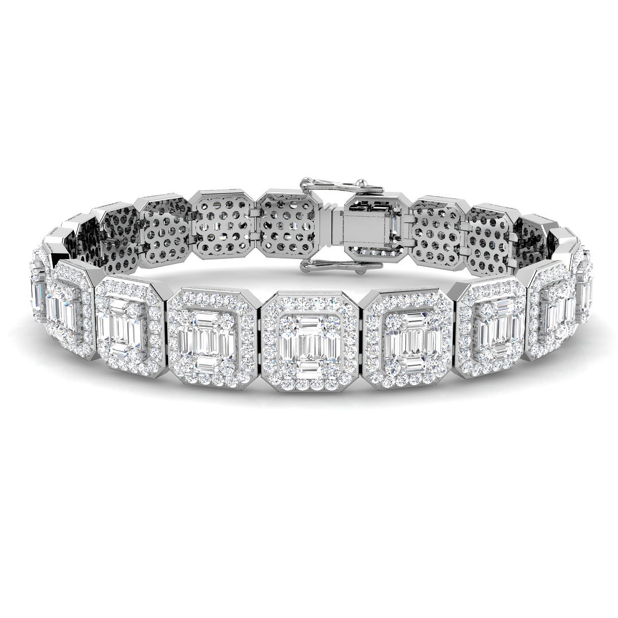 8.13ct Natural Diamond Baguette & Brilliant Bracelet in 9K White Gold