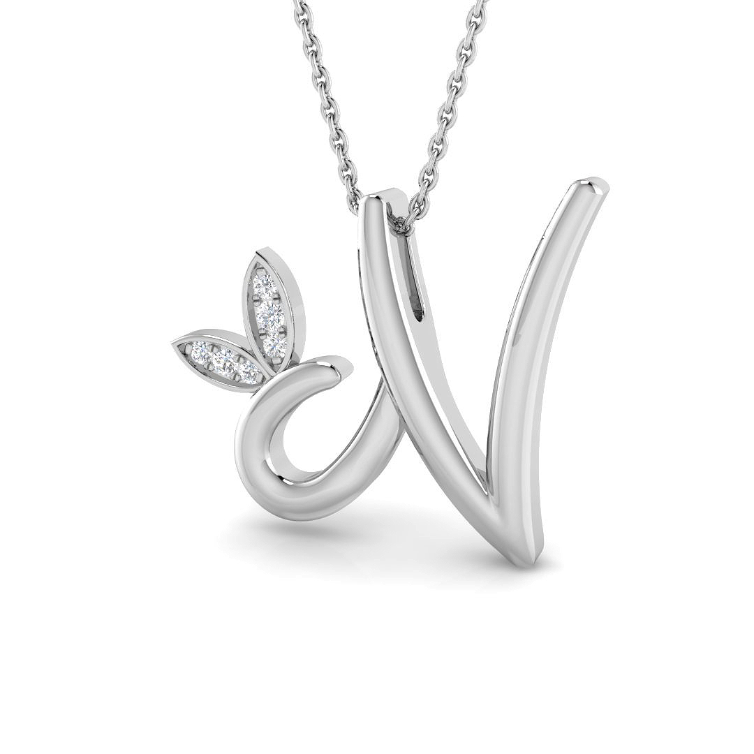 0.06ct Natural Diamond Initial Pendant in 9K White Gold