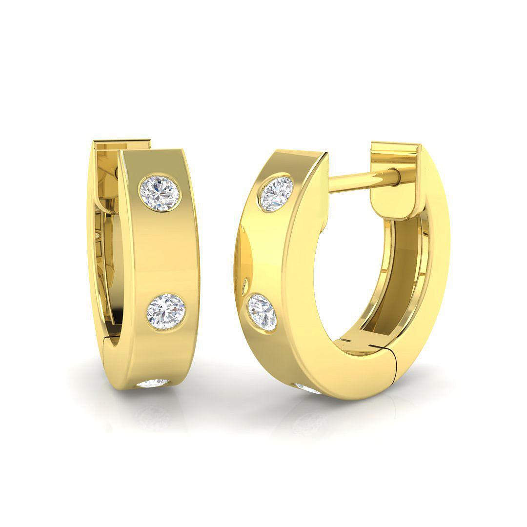 0.12ct Natural Diamond Hoop Earrings in 9K Yellow Gold