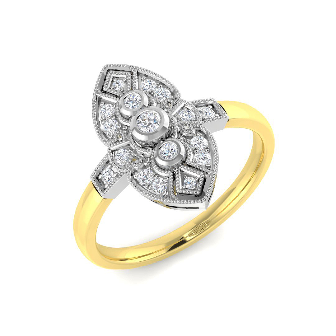 0.19ct Natural Diamond Vintage Ring in 9K Two Tone