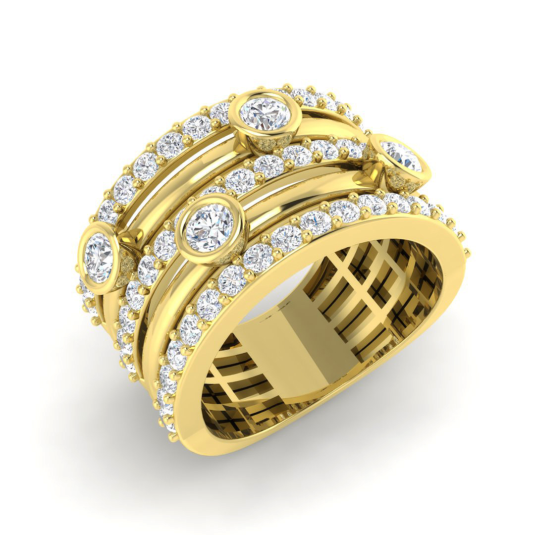 1.65ct Natural Diamond Bubble Rings Ring in 9K Yellow Gold
