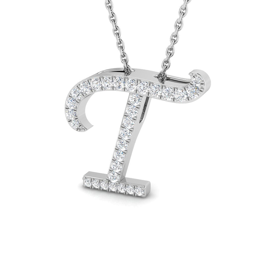 0.24ct Natural Diamond Initials Pendant in 9K White Gold