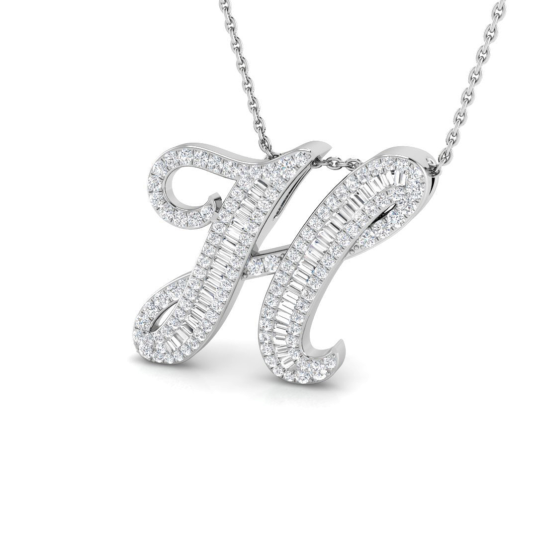 0.64ct Natural Diamond Initials Pendant in 9K White Gold